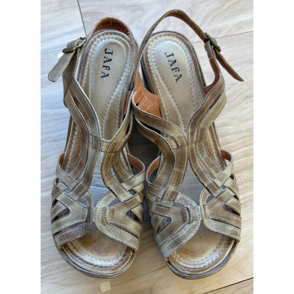 Jafa Women Bronze Distressed Leather Wedge Platform Cage Sandals Size 38 Boho - Picture 2 of 8